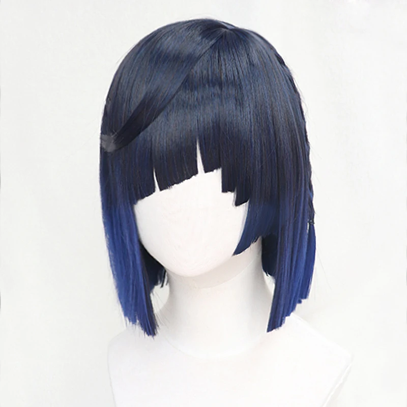 

Yelan Cosplay Wig Impact Short Mixed Blue Heat Resistant Synthetic Hair Yelan Wigs + Wig Cap