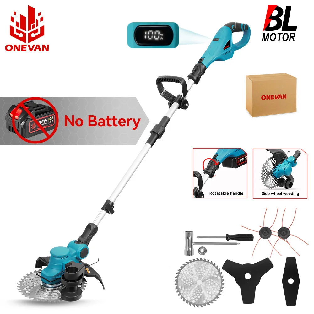 

ONEVAN 4000W Brushless Electric Lawn Mower 90° Adjustable Grass Trimmer Garden Cutting Lawning Power Tool For Makita Battery Pin