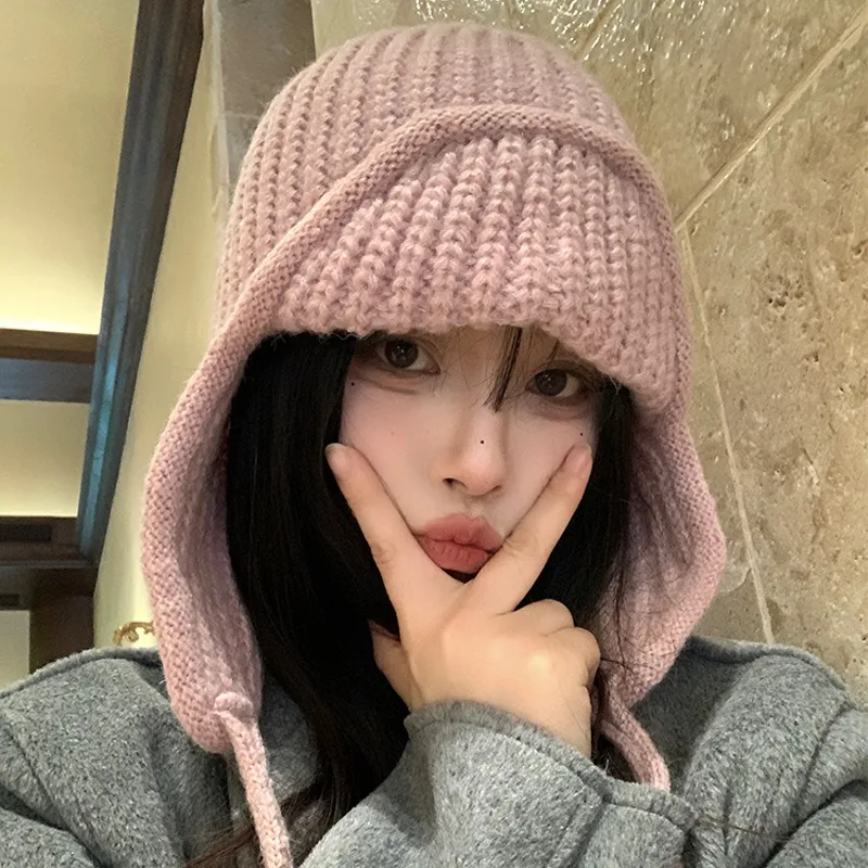 شتاء دافئ النساء غطاء للأذنين قبعة بلون محبوك سدادات حماية الأذن قبعة النساء فتاة الباردة واقية الصوفية الكروشيه بونيه قبعات الهدايا #2