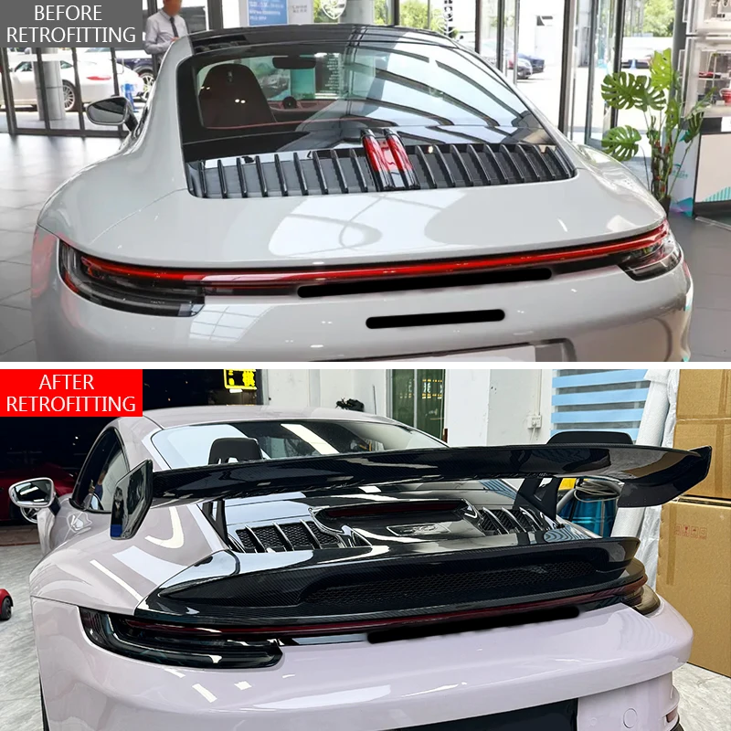2019-2023 911 992 After Car Modification And Upgrade The Bumper Is Decorated With Carbon Fiber Spoilers And Tail FinsBody Kit F