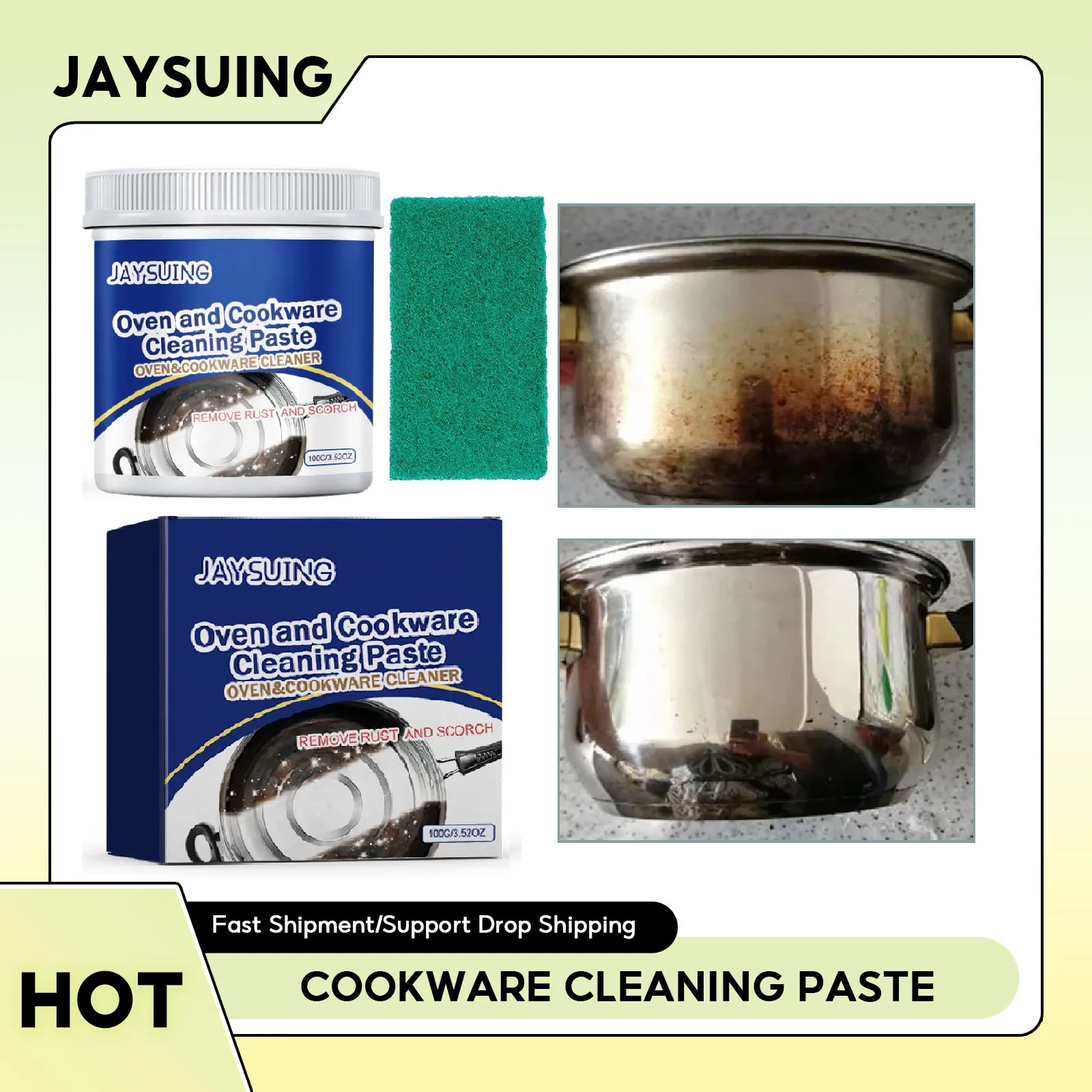 Kitchen Cleaning Paste Heavy Oil Stain Cleaner Rust Remover Washing Pot Bottom Scale Strong Detergent Cookware Cleaning Cream