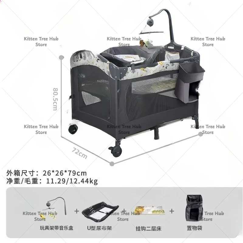 Multifunctional Foldable Crib Bedside Bed Portable Crib Mobile Splicing Bed
