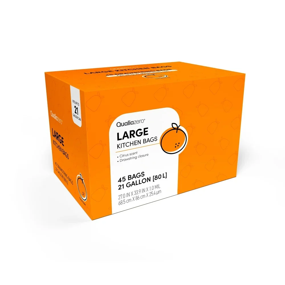 كيس قمامة برباط سعة 21 جالون من كواليا زيرو، 45 كيسًا من برائحة الحمضيات #3