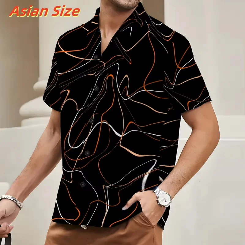Flower Geometry Pattern Hawaiian Shirt For Men Colorful Stripes 3D Printed Short Sleeves Summer Aloha Shirts Lapel Blouses Tops