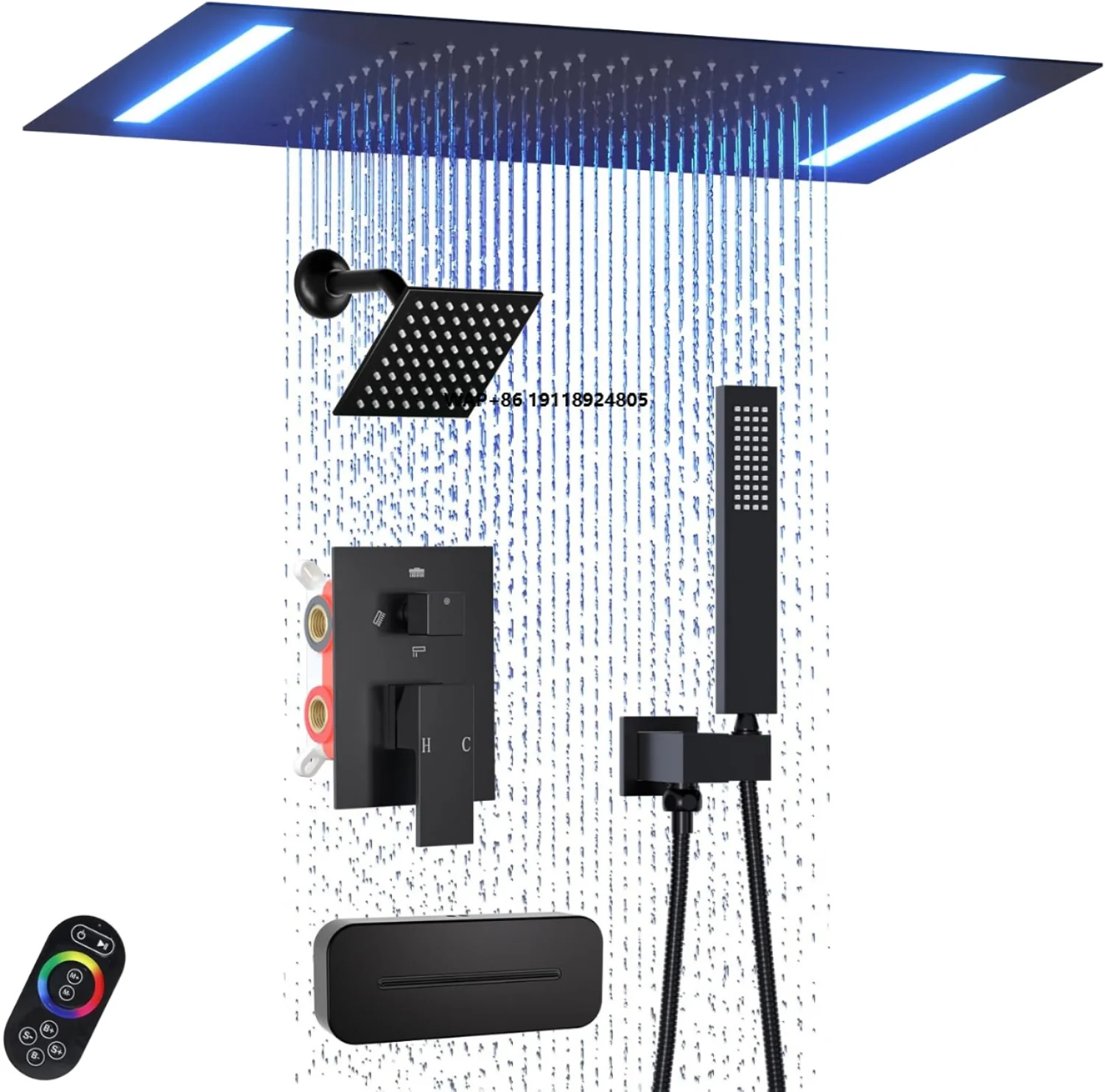 Luxury 14x20 Inch LED Shower Head 6 Inch UpDown Waterfall Wall Mount Bathtub System Matte Black Faucet Apartment Hotel Rain Soft