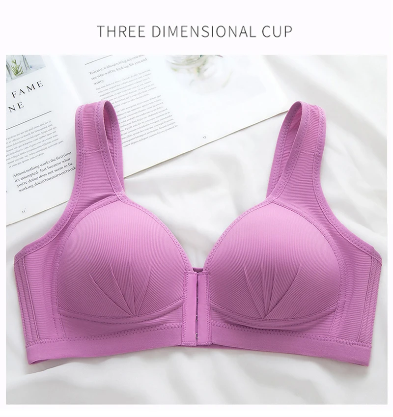 Damen-BH ohne Bügel, Frontverschluss, einfarbig, volle Abdeckung, feste Cups, Push-up-BH, stützender BH, stoßfeste Unterwäsche – Detail 9