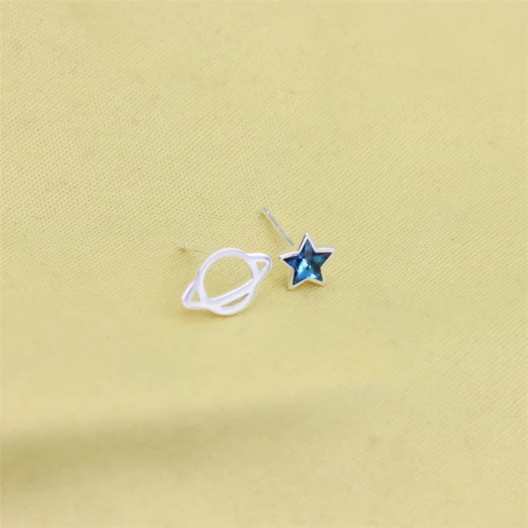 ZFSILVER Trend Fashion100% Sterling 925 Silver Blue CZ Planet Moon Star Earring For Women Charm Accessories Wedding Jewelry Gift