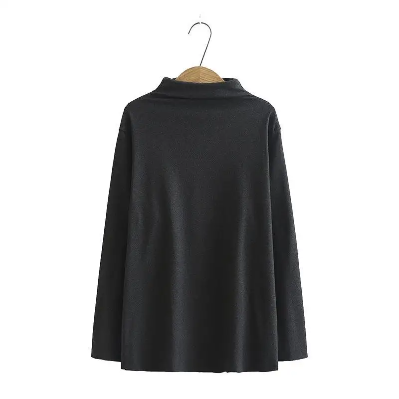 2023 New Temperament Korean Version Versatile Simple Foreign Style Undershirt Half High Neck Long-sleeved Top Plus Size Woman