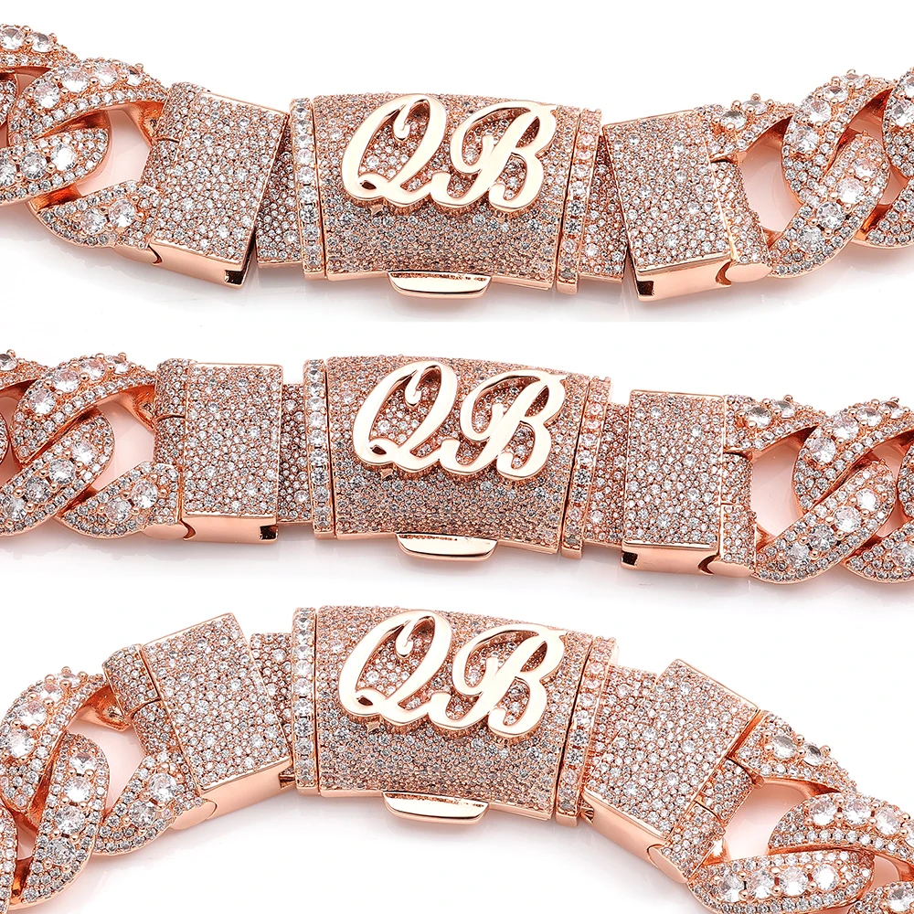 ESKEEM Big Size Cuban Link Chain Necklace Brass Cubic Zirconia Rose Gold Plated Heavy Custom Engraved Buckle Hip Hop Jewelry view 2