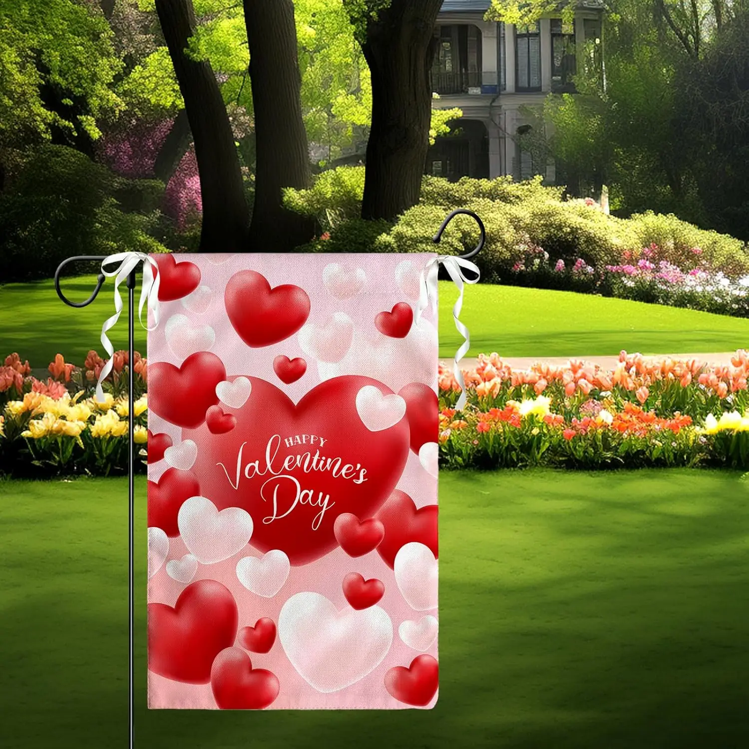 

VIKAMA Романтическое розовое сердце, садовый флаг ко Дню святого Валентина. Для свадьбы, юбилея приветственного баннера, уличного газона, домашнего декора крыльца