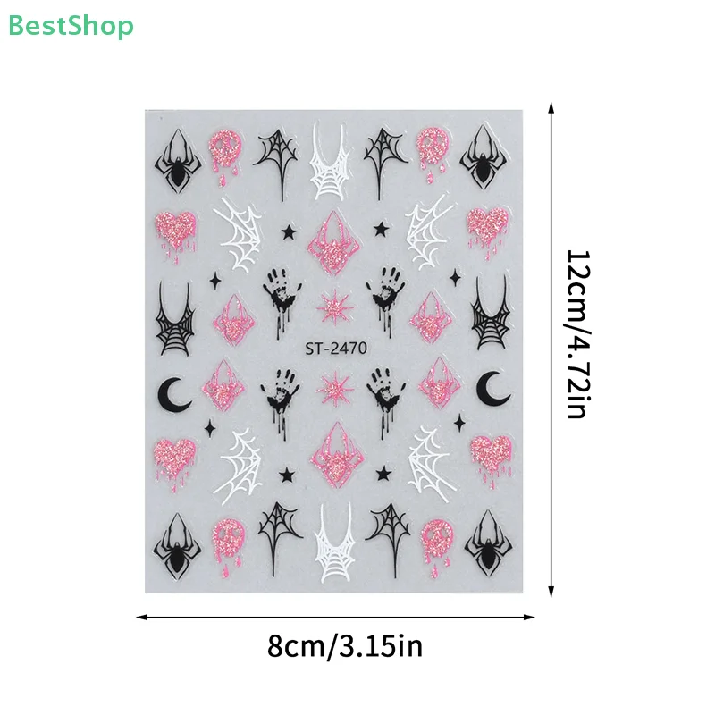 ★★★3D Halloween Theme Nail Stickers(Little Spider Pumpkin Ghost),Fun Glitter Nail Decals DIY Manicure Decor