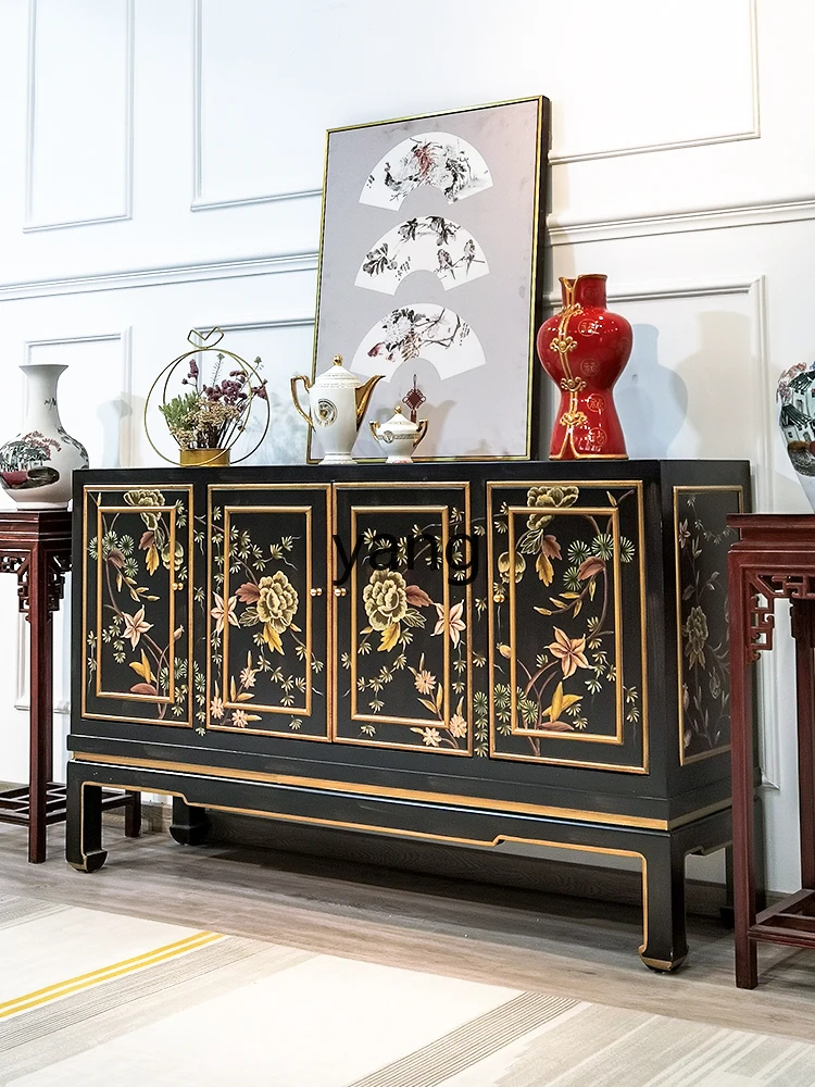 L'm'm Furniture Complete Door Shoe Cabinet Hand Painted Retro Chinese Style Solid Wood Sideboard