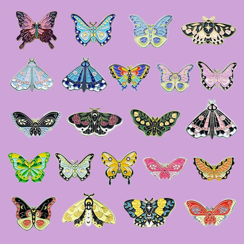 20-100 Pcs Random Butterfly Enamel Pin Set Cute Steampunk Brooch Lapel Pins for Backpack Women Jewelry (Color & Letter Random)