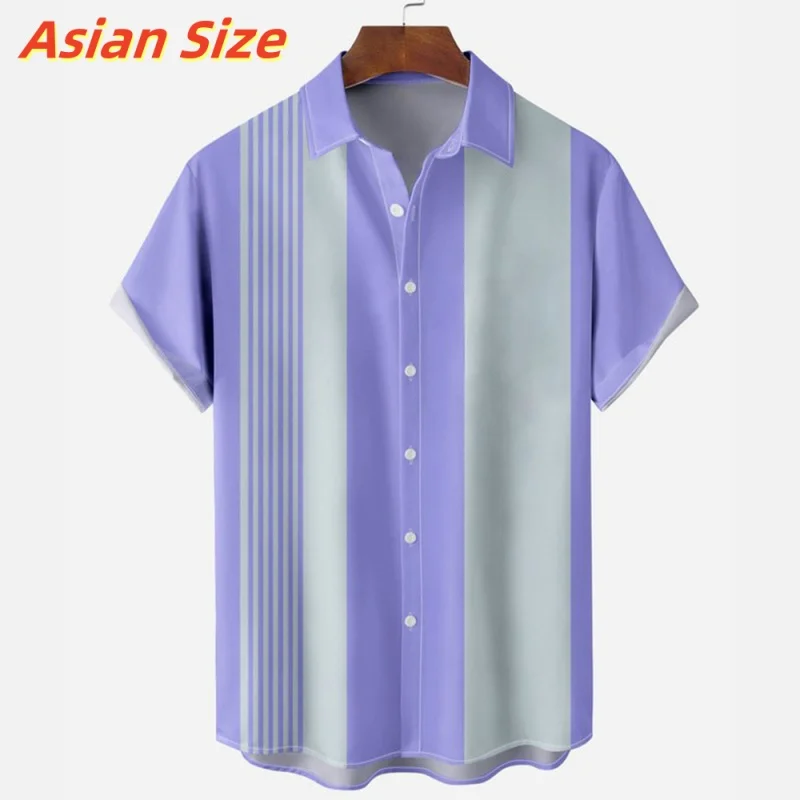

3D Printed Colorful Striped Ethnic Hawaiian Shirt For Men Machinery Pattern Blouse Summer Casual Loose Short Sleeve Aloha Shirts