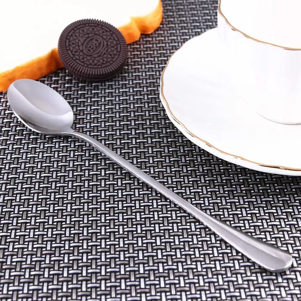 Silver Stainless Steel Long Handle Scoop Ice Cream Dessert Scoop Tea Spoon Drink Stirring Spoon Stick 20CM