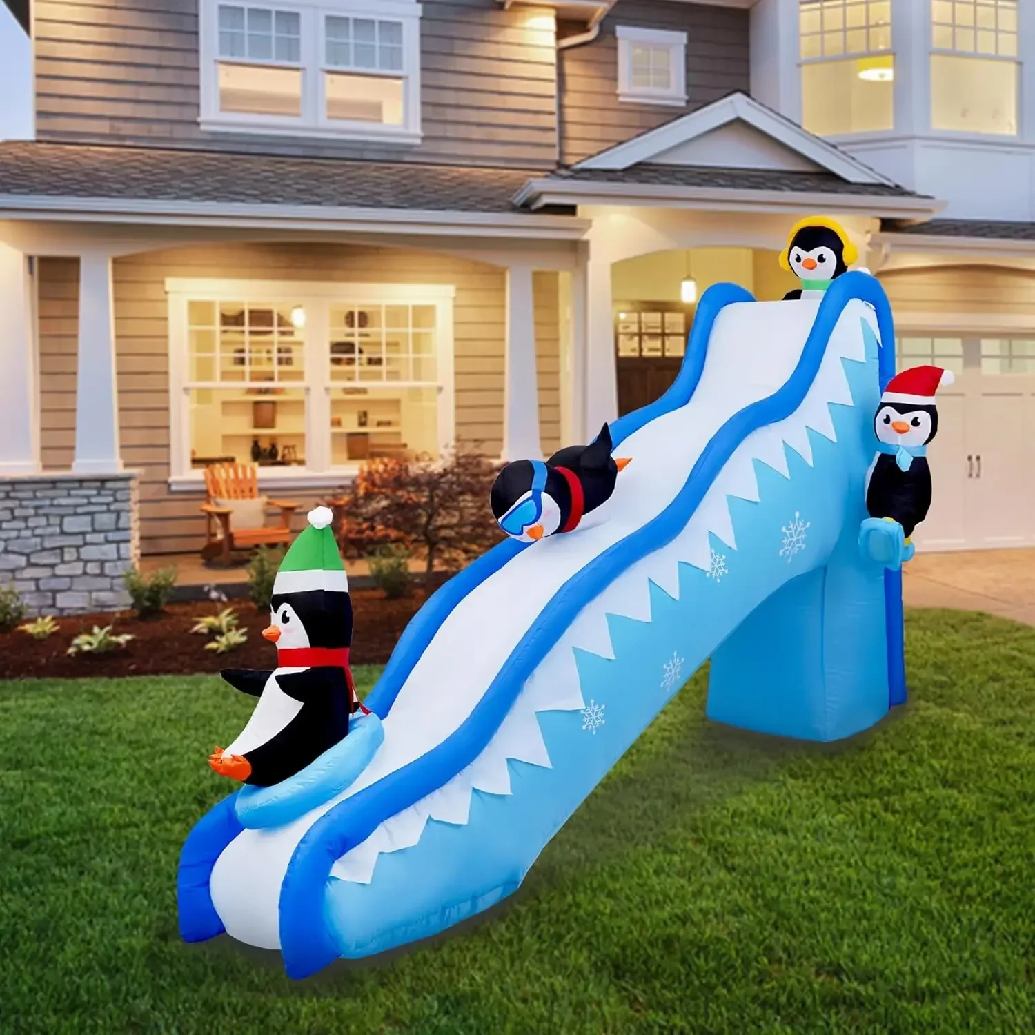 6FT Christmas Inflatables Penguin Slide Blow Up Christmas Decorations Outdoor Build-in LED Lights Penguin Inflatab