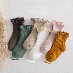 Autumn Winter Vintage Baby Girls Cotton Socks Solid Color Kids Children's Socks Japanese Korean Girl Princess Socks