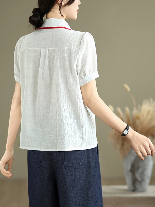 Estate 2025 Versatile pizzo rosso dolce colletto per bambola bottone singolo allentato dimagrante bianco puro cotone irt Casual Sle vestibilità ampia