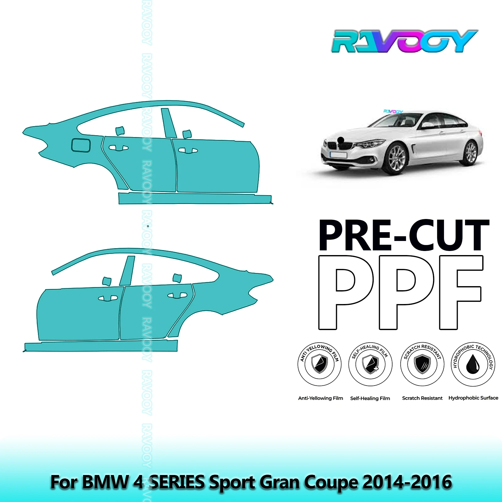

For BMW 4 SERIES Sport Gran Coupe 2014-2016 8.5mil Clear Matte Pre-Cut PPF Door & A/B Pillar Kit TPU Paint Protection Film Set