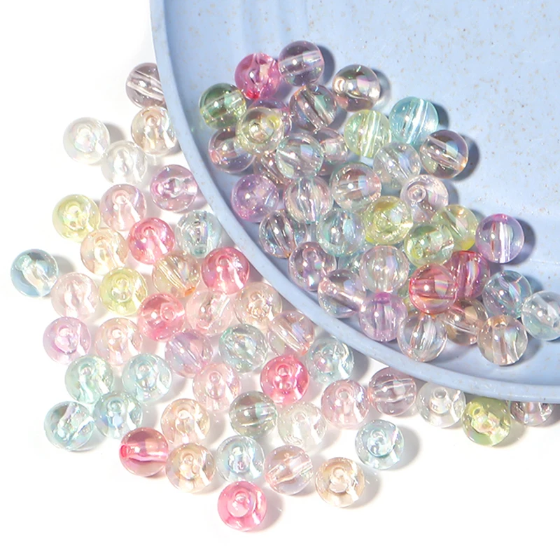 100pcs/Lot 6 8 10mm Color Plated Transparent Round Acrylic Beads for Jewelry Making Loose Spacer Beads DIY Bracelet Necklace