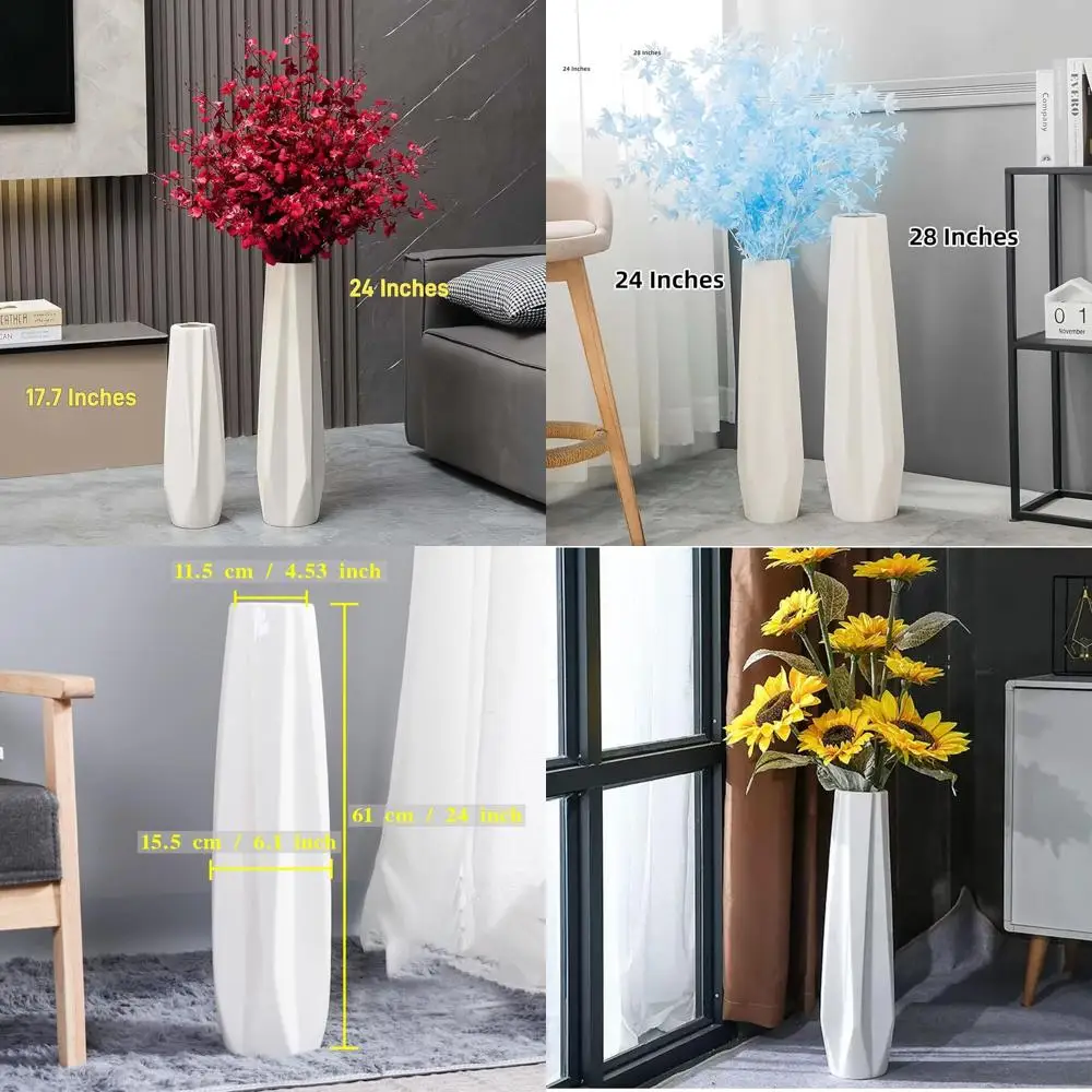 

Large White Ceramic Floor Vase, 24 Tall Decorative Vase for Modern Home, Living Room, Office, Bedroom, Kitchen, Wedding, Housewa