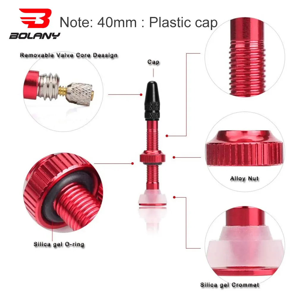 BOLANY 1PCS Bicycle Valve 40mm/60mm Road Bike Vacuum Nozzle For Bike Tubeless Tire Core Aluminum Alloy Valve Bike Accessories