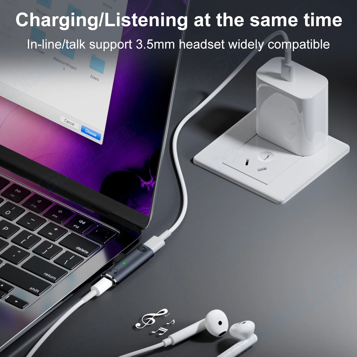 Picture 5: 2 in 1 USB Type C To 3.5mm Headphone and Charger Adapter PD 100W Audio Aux Adapter USB C Splitter for Xiaomi Huawei iPhone 17 16