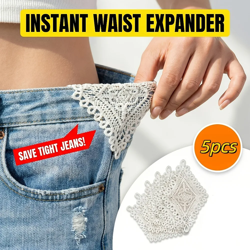 5pcs Bohemian Embroidered Flower Patches Hand Sewn Jeans and Skirt Waistband Extender Waist Reduction To Enlargement