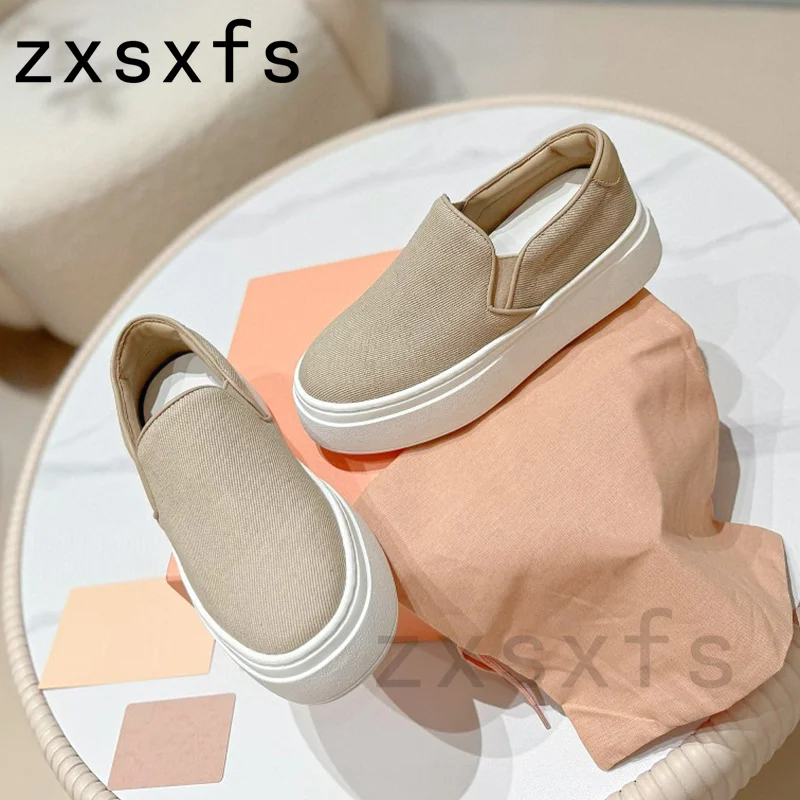 Sneakers datar kanvas bertali wanita sepatu pantofel Slip On Platform sepatu pelari kasual Flat musim semi wanita untuk Mules wanita