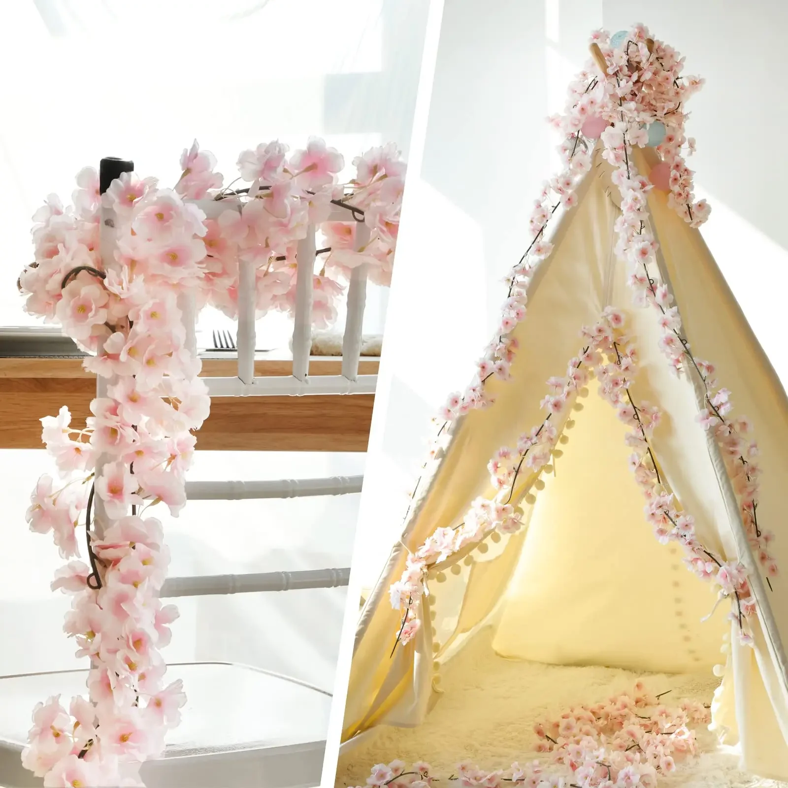 180 cm künstliche Blumen Kirschblüte Sakura Girlande Hochzeit Bogen Garten Hintergrund Home Party Dekoration Seide gefälschte Pflanzen Rebe – Detail 4