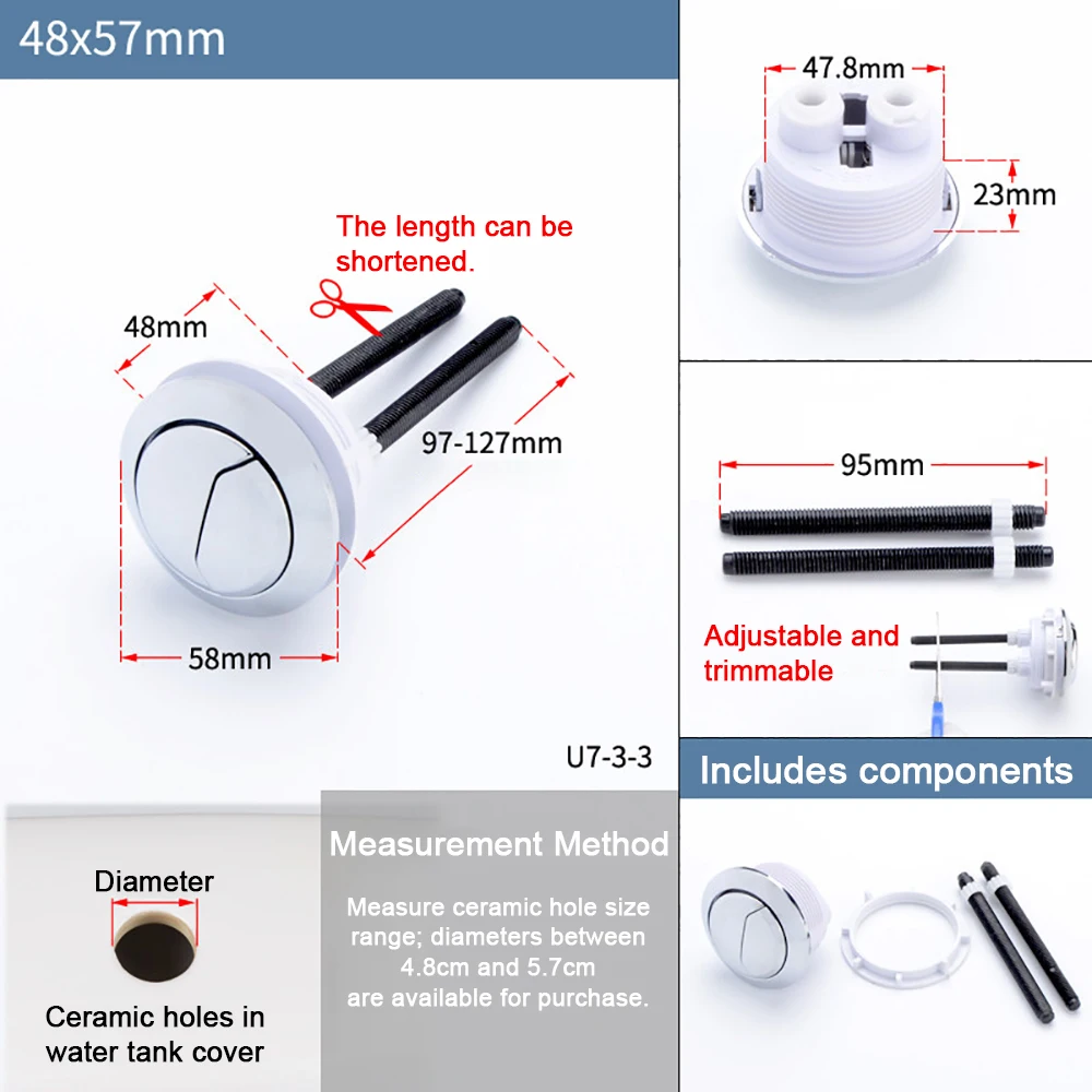 

48/58mm Universal Dual Flush Toilet Water Tank Button Round Valve Push Button Flush Toilet Seat Water Tank Valve Bathroom Parts