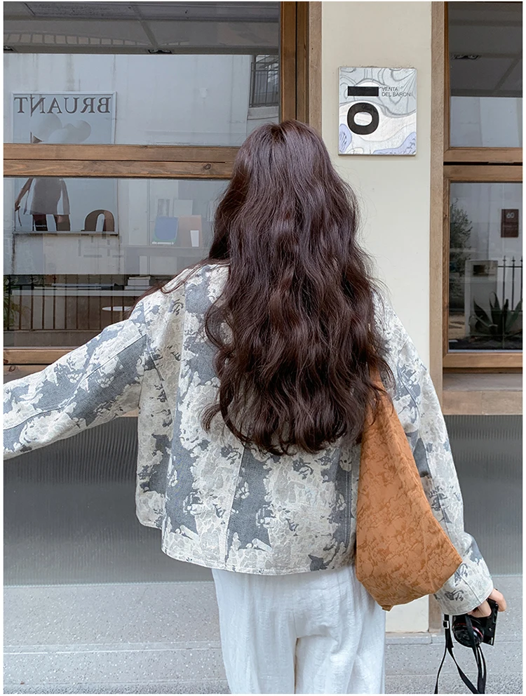 2025年春秋新作 レトロデザイン 高級感のあるインク画風ジャカード織りボタン付きショート丈カジュアルルーズジャケット