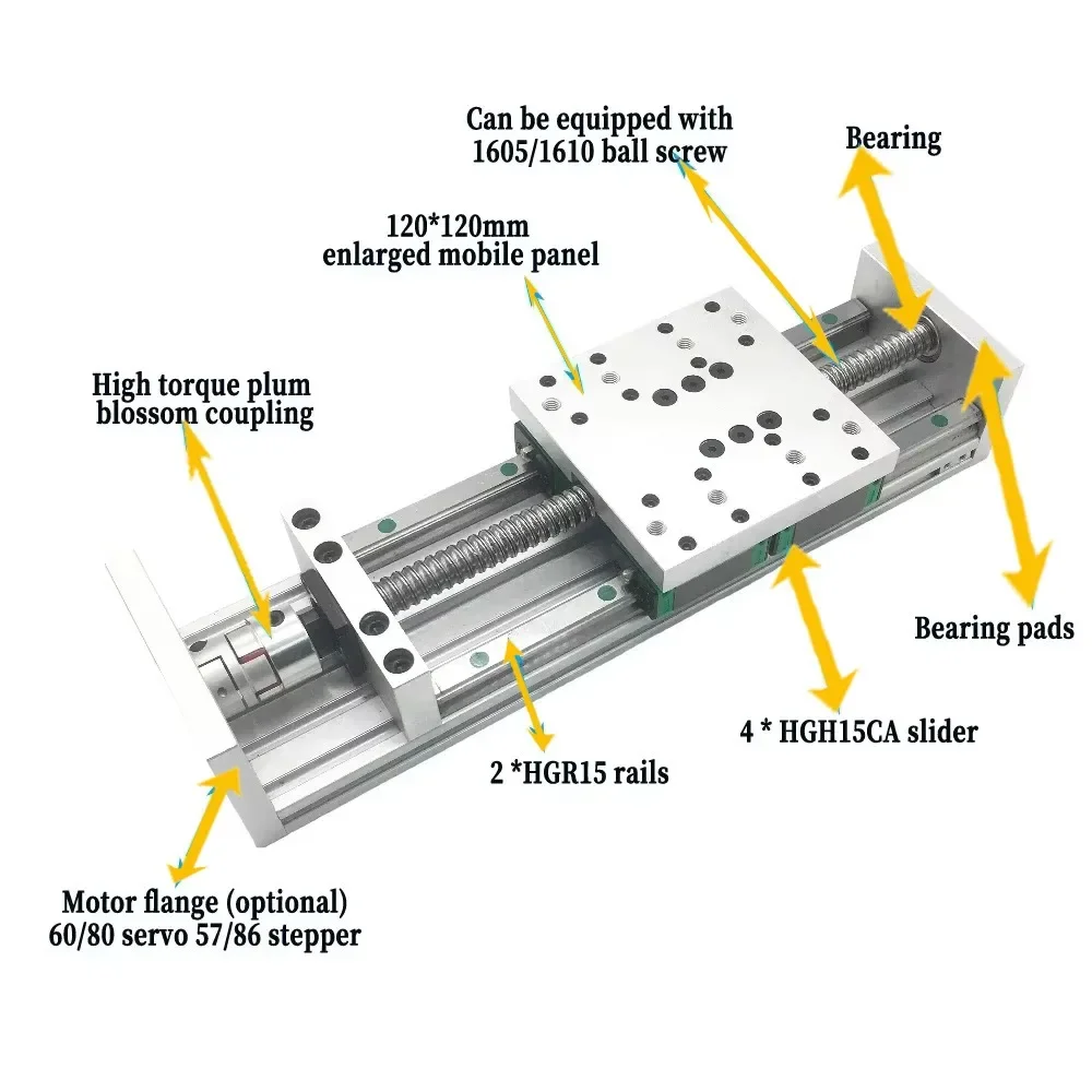 100mmWidth SXG120*120Heavy Duty Sliding Table SFU1605/1610 BallScrew 50-1000mm Horizontal load:Max 100KG Vertical load: Max 50KG