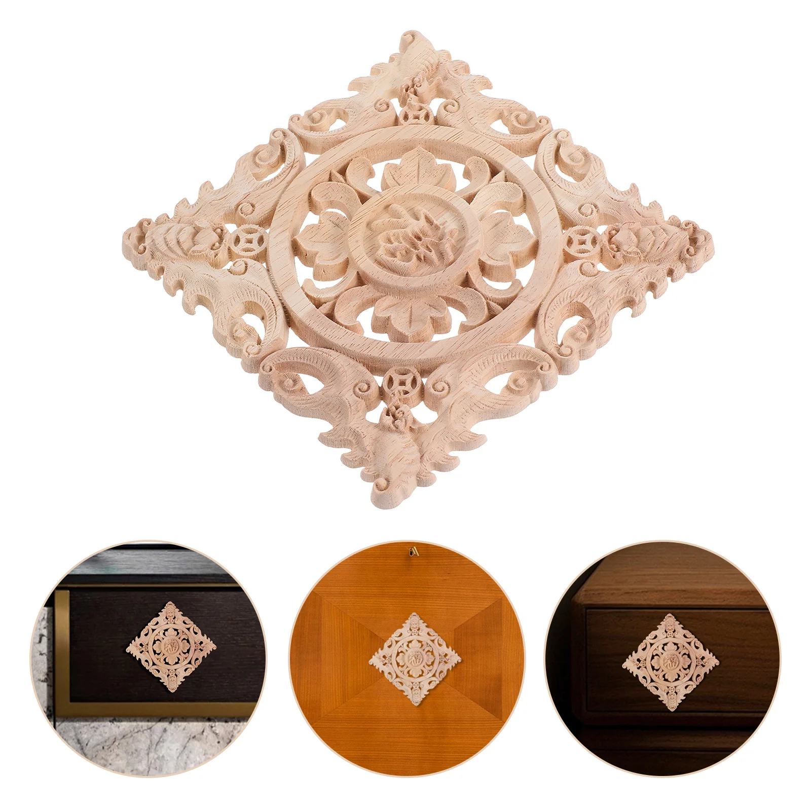 

Square Solid Wood Carved Appliques Unpainted Decorative Decals for Cabinet Door Closet Furniture Drawer Wall Ceiling with