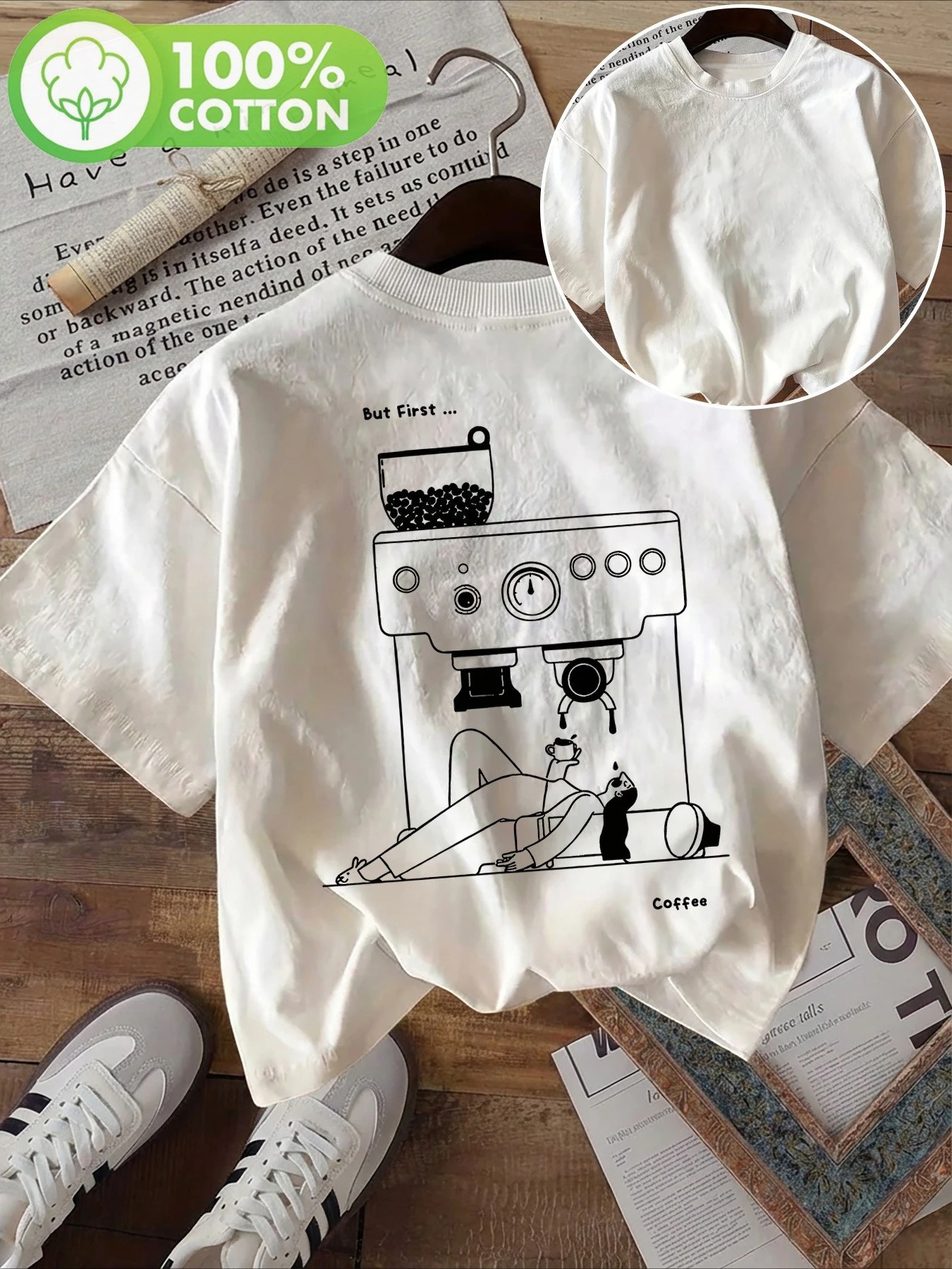 Women's Fashion Top Fun Style Coffee Text 