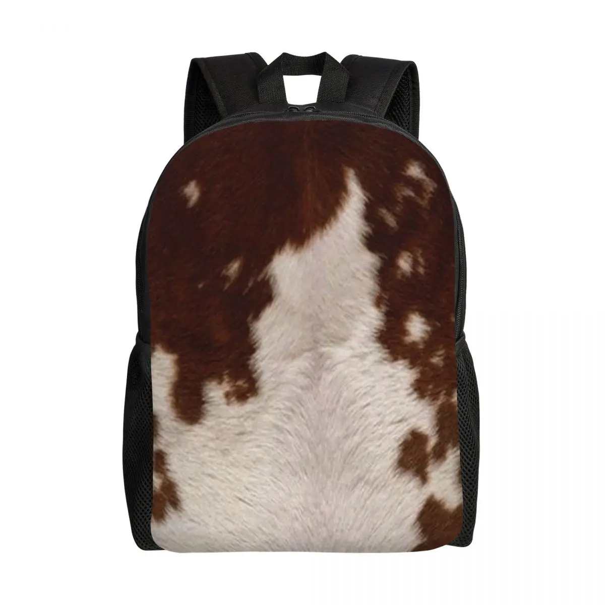 

Brown Calf Cowhide Travel Backpack Men Women School Computer Bookbag Animal Skin Fur Leather Texture College Student Daypack Bag