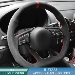 Customized Car Steering Wheel Cover Non-Slip Suede Braid For Audi A1 SQ2 2018 2019 A3 2016-2019 S3 Q2 2016-2019 RS3 2017-2019