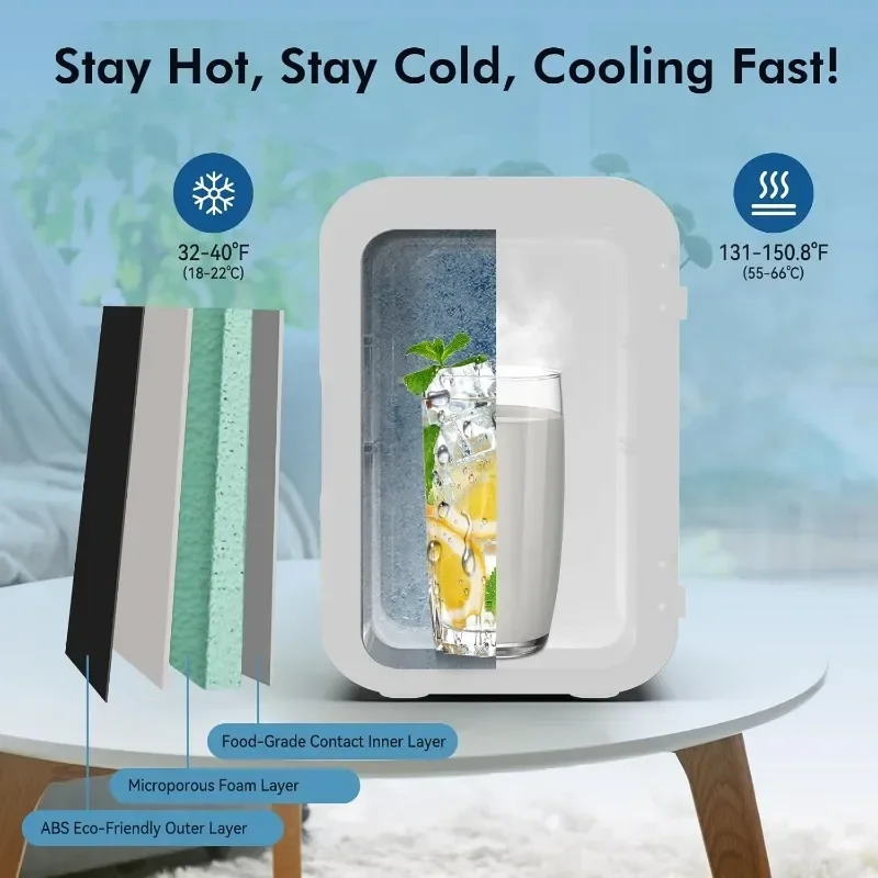 CALEN Mini Fridge with 2 Bottles Mini Fridge for Bedroom Skincare Fridge Refrigerator for Food Beverages Cosmetics