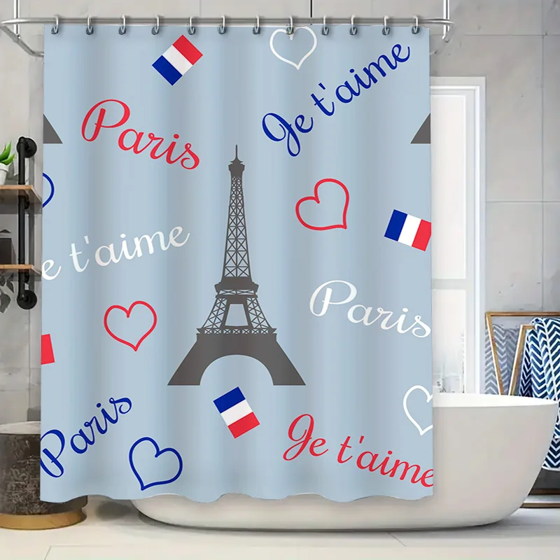 

Винтажный комплект занавесок для душа в Париже, французская Эйфелева башня, синий декор для ванны с принтом флага в виде сердца любви, водонепроницаемая ткань, устойчивая к плесени, Perf