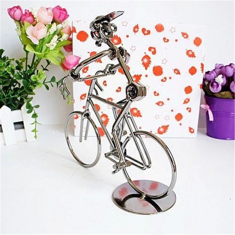 Miniature Cyclist Sculpture Iron Cycling Athlete Home Decoration Accent Perfectly for Coffee Shops and Sports Lover