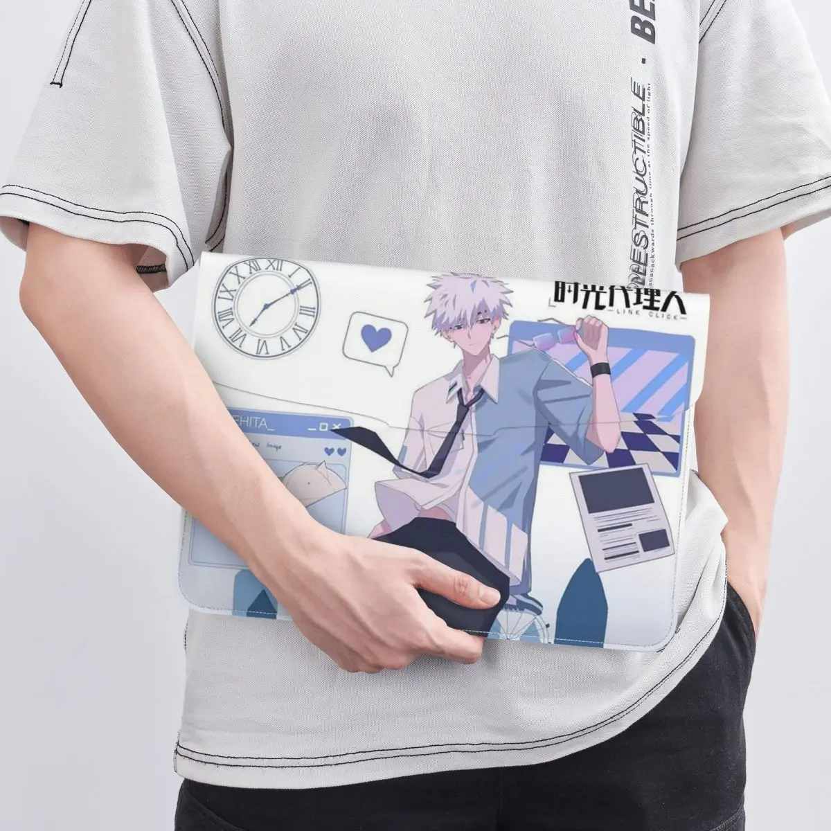 Link Click Anime PU Leather Horizontal Laptop Sleeve Shockproof Soft Lining Notebook Case 13 Inch