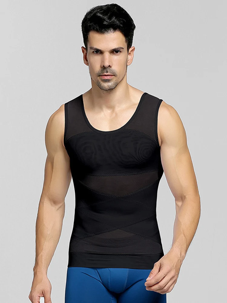 Men's Tummy Tucking, Chest Expansion, and Back Supporting Light Mesh Breathable Beer Belly Shapewear for Enhanced Comfort, Under