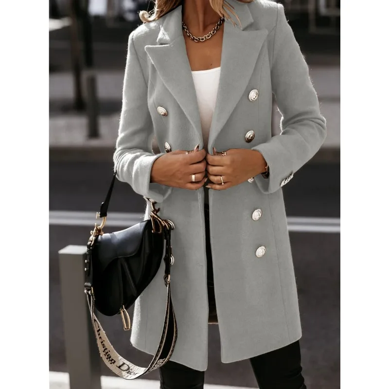 

Y2K INS Elegant Long Sleeve Lapel Double Breasted Jacket Blazer Outwear Autumn Winter Woolen Coat for Women 2023