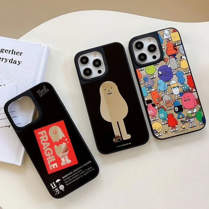 Cartoon Fragile Monster iPhone 11 12 13 14 15 16 Pro Max Mirror Surface MagSafe Case Cover Shell