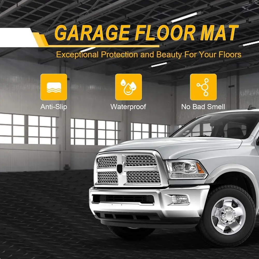سجادة أرضية جراج 7.5 × 18 قدمًا، لفة أرضية مع 20 قطعة من الأشرطة، بساط مقطورة مطاطي PVC بطول 135 قدم مربع، سجادة أرضية غير قابلة للانزلاق