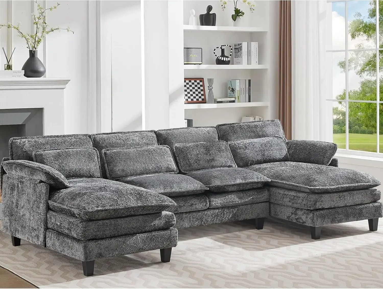 U Shaped Couch, 4 Seat Cloud Couch, High Dense Memory Foam with Double Chaise Lounge