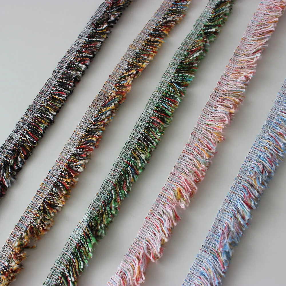 2Yards 3cm Tweed Fringed Trim Mixed Braid Webbing Sewing Accessory for Winter Coat DIY vintage Trimming