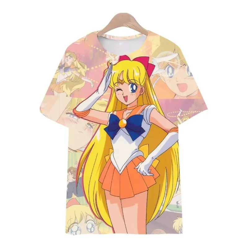 Sailor Moon Anime Surrounding Bedrucktes T-Shirt-Muster Trendiger Sommer Zweidimensionaler Rundhalsausschnitt Kurzarm Männer und Frauen