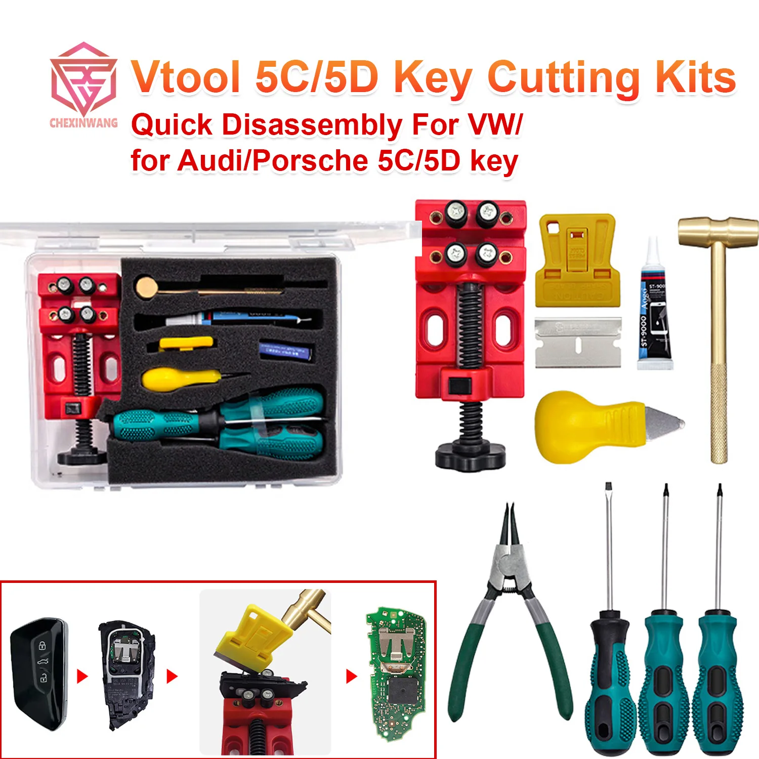 YANHUA Vtool – 5C/5D Key Cutting Kits for VW/Audi/Porsche 5C/5D Key Shell Removal Tool