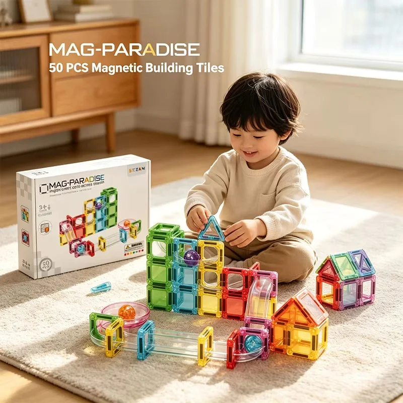 New Building Tiles Track Magnetic Blocks City Traffic Set Modular For Kids Toddlers Boys Girls Birthday Gift Playroom Fun Toy